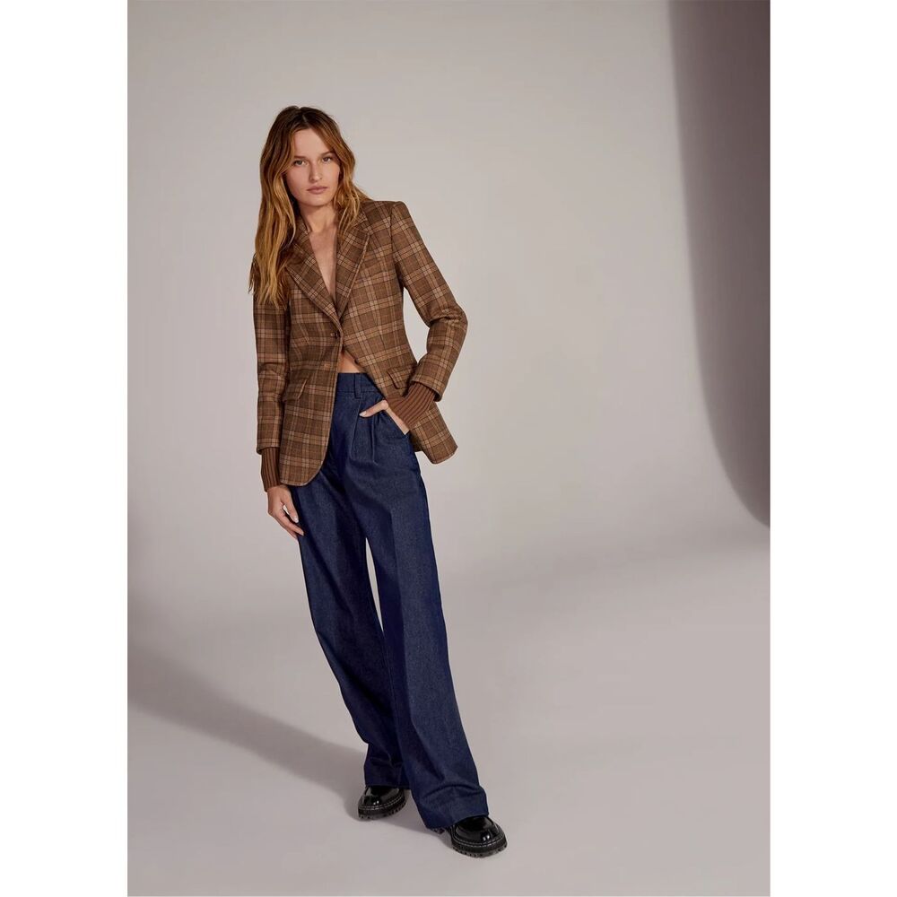 Favorite daughter size large city blazer chocolate plaid brown - EUC